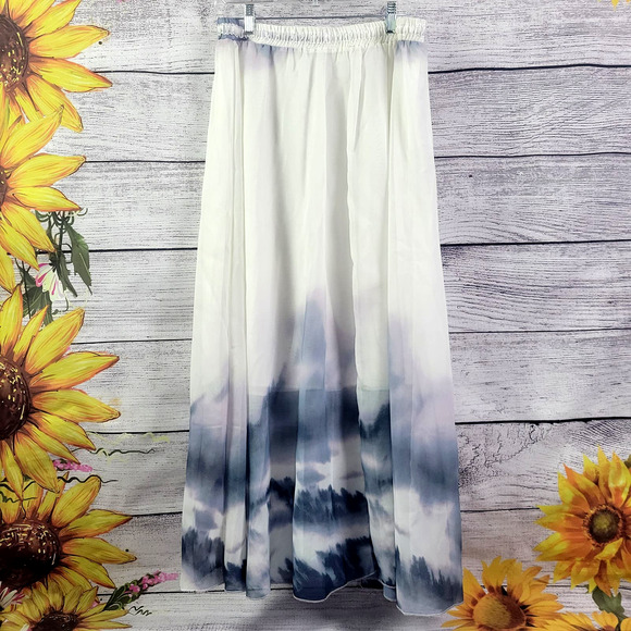 Flowing Skirt with Peacock Feathers and  Beaded Drawstring 3X - Picture 8 of 8